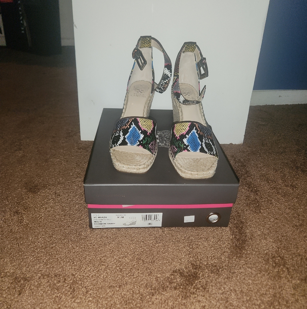 Vince Camuto Multicolor Snake-Print Espadrille Wedge Sandals
